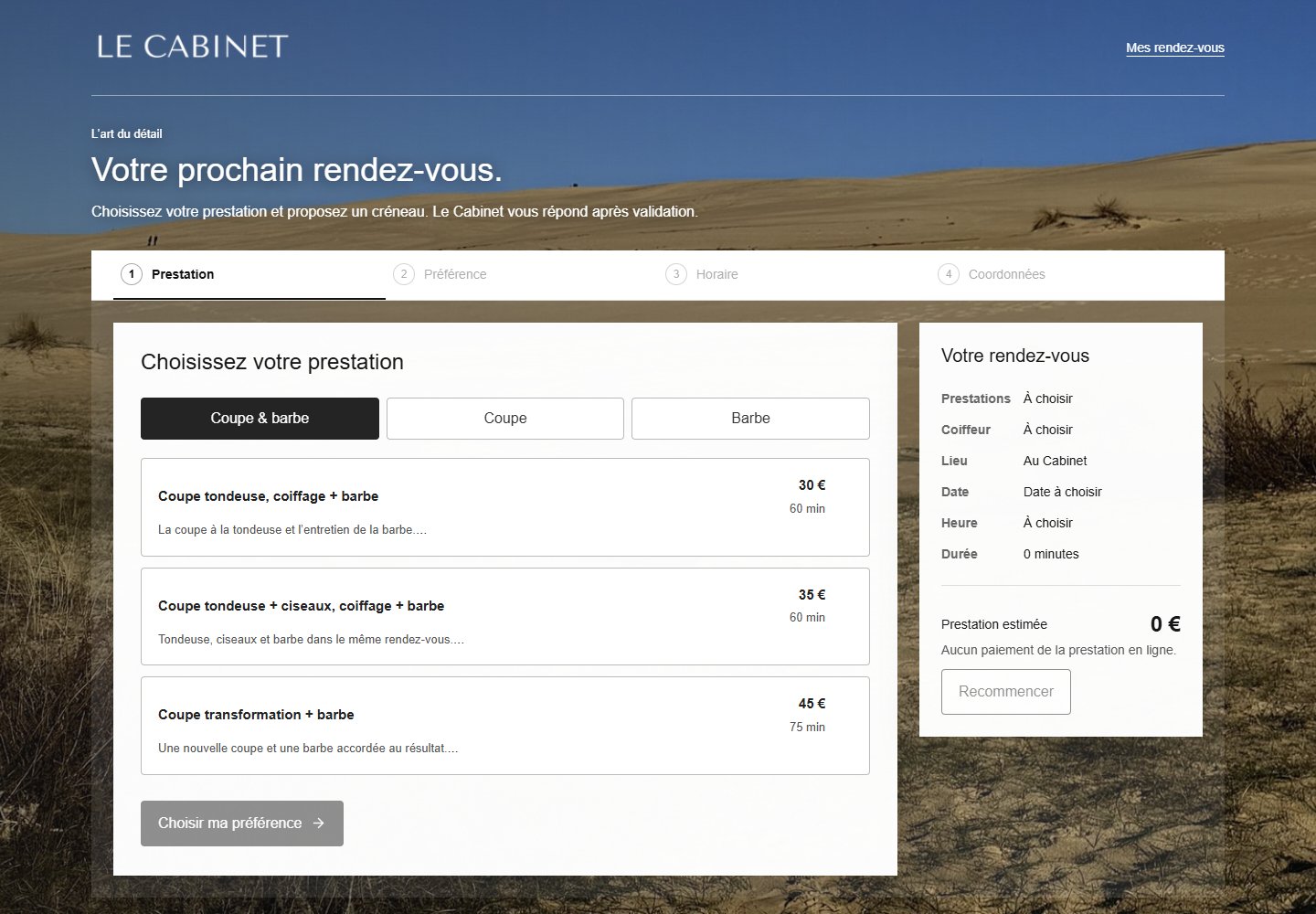 Application de réservation Le Cabinet réalisée par ENS