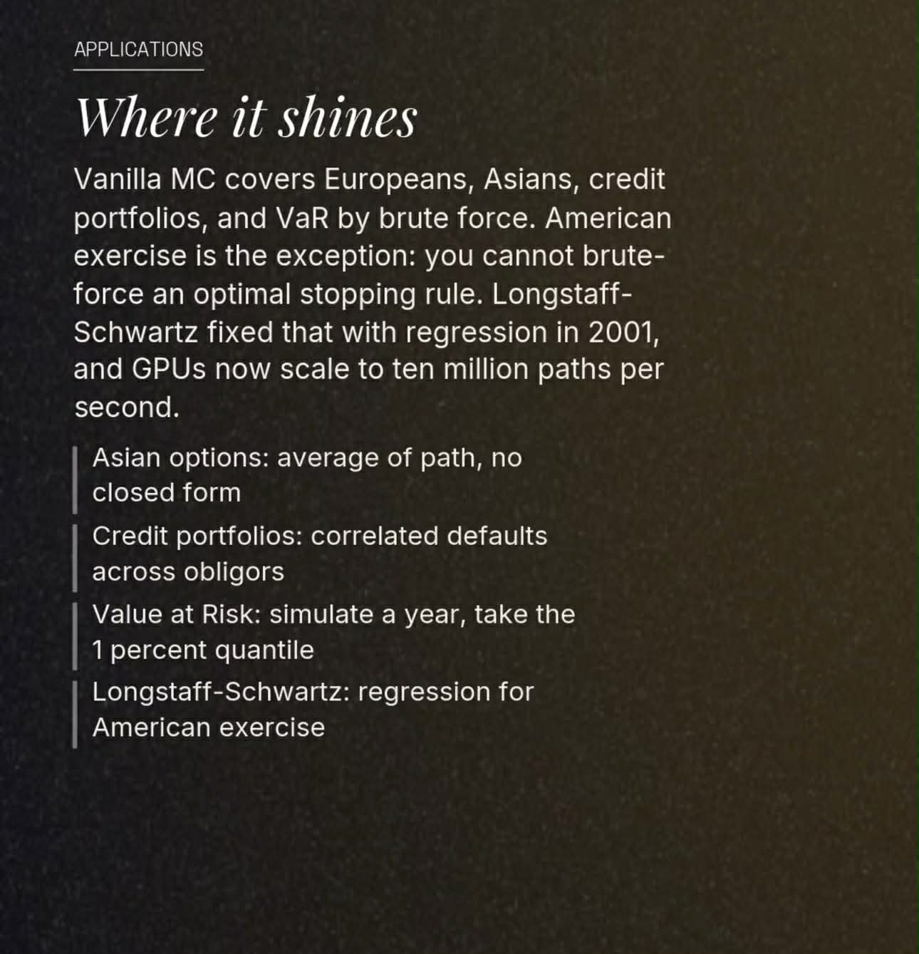 Applications of Monte Carlo simulation in finance