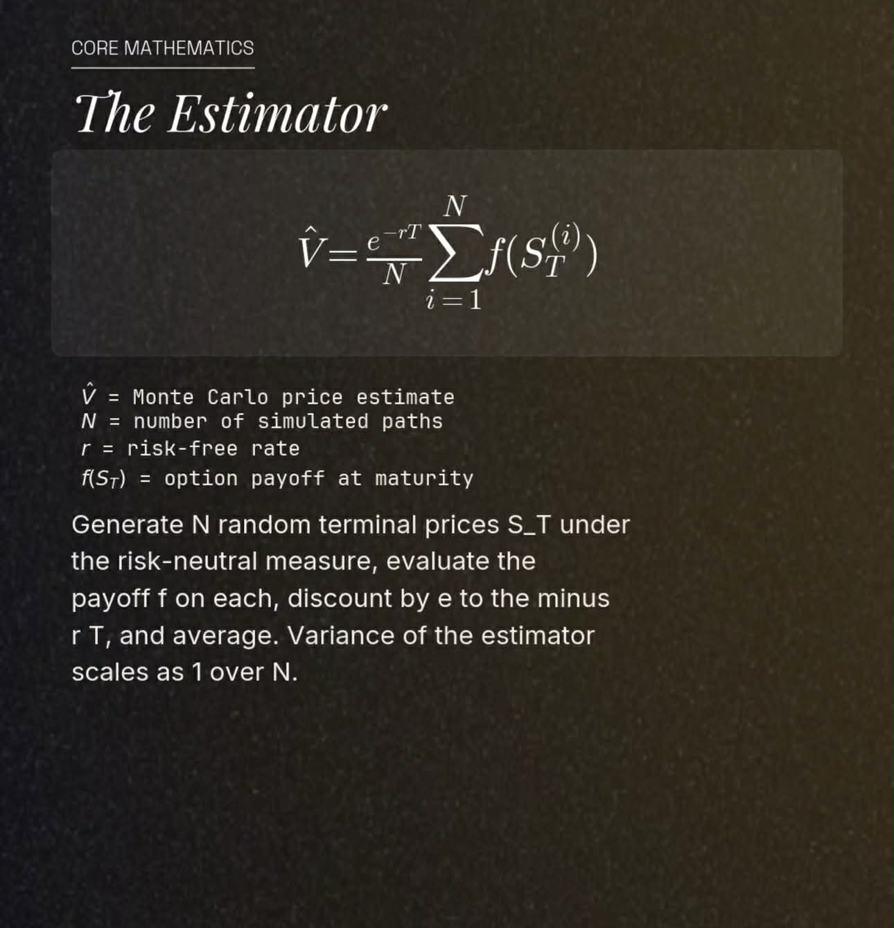 Estimator equation for Monte Carlo pricing